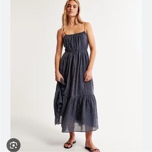 Abercrombie & Fitch Polka Dot Low Back Maxi Dress Size S Navy Blue Tiered AF
